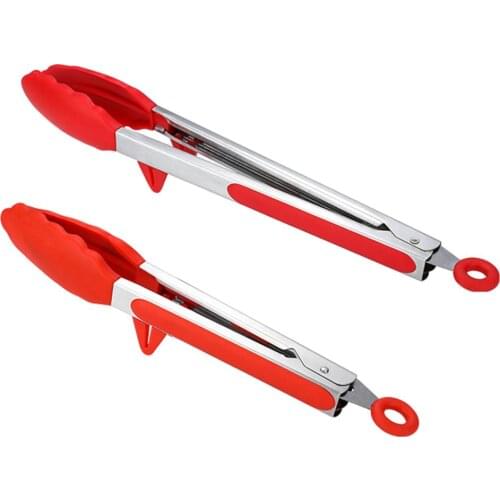 New Silicone BBQ Grilling Serving Tong 12 / 9 inch 2pcs Salad Bread Clips Stainless Steel Kitchen clamp Cooking Tongs with stand