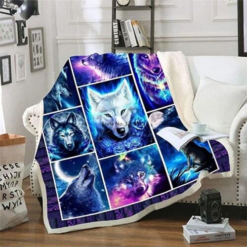 SHUIHAN Wolf 3D Printed Blanket Thick Double-layer Plush Puzzle Print Carry Woollen Blankets Wholesale Blanket Throws