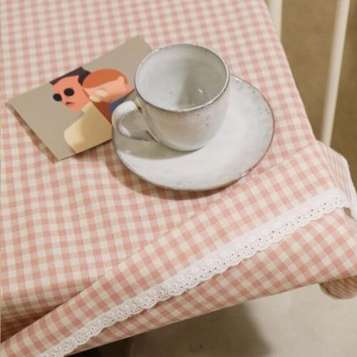 Pink Plaid tablecloth Korean rectangular tablecloth household kitchen living room table top decoration outdoor picnic cloth