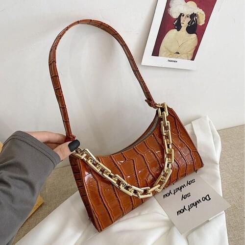 Fashion Thick Chain Bags For Women 2021 Stone Pattern Shoulder Bag Solid Color Handbags Designer Female Underarm Bags