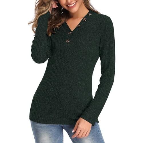 Button Long Sleeve Sweater Women Slim Fit V-Neck Pullover Knitted Autumn Solid 2XL Plus Size Sweater Sueter Mujer Invierno 2019