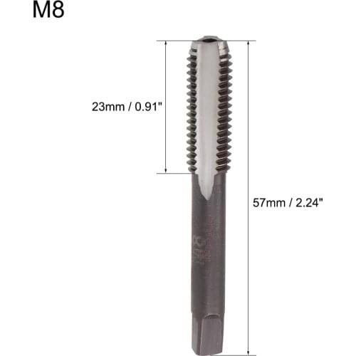 Uxcell Metric Hand Tap M8 Thread 1.25 Pitch 3 Straight Flutes H2 Alloy Tool Steel 1 Pair