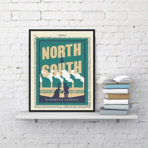 Vintage North and South Book Cover Poster Gaskell Encyclopedia Page Elizabeth Gaskell Canvas Print Study Wall Art Painting Decor