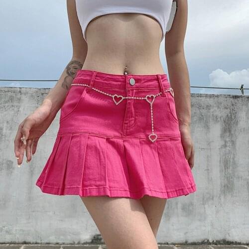 Y2k Short Underskirt Fashion E-Girls Chic Solid Color Jeans Skirts Streetwear Sexy High Waist Chain Pleated Mini Skirts