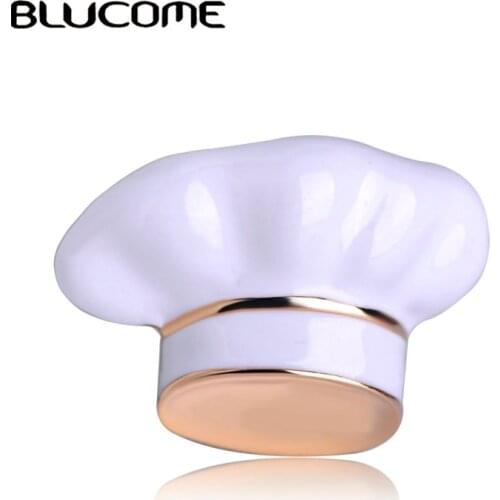 Blucome New Arrival Chef Hat Shape Brooch White Enamel Corsage Women Men Kids Brooches Chef Waiter Pins Hats Sweater Accessories