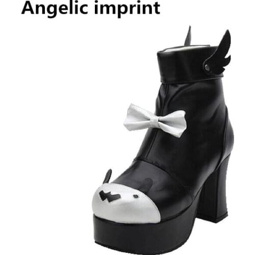 Angelic imprint mori girl Women winter boots lady lolita ankle Boots woman princess high heels shoes animal wings bowtie 33-47