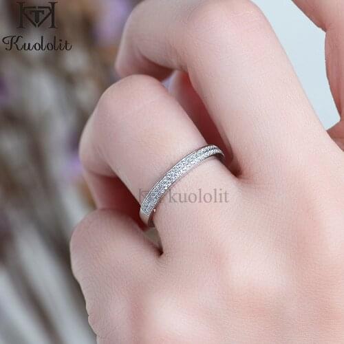 Kuololit Moissanite 585 14K 10K White Gold Rings for Women 2 Line Round Solitaire Luxury Ring for Engagement Anniversary Gifts