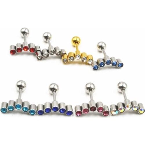50pcs Free Shippment Body Piercing jewelry- Shine Crystal Gems Women Earring Ear Studs Helix Cartilage Lobe Bar Mix Colors 16G