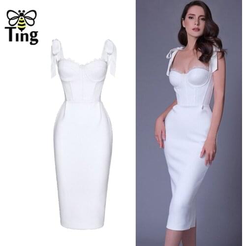 Tingfly Designer Fashion Sexy Bodycon Slim Whithe Color Party Night Dresses Women Strap Padding Hot Curve Vestidos Zaful Robes