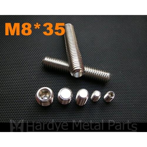 100pcs/lot M8*35 DIN913 Stainless steel hex socket set screw with flat point grub screw