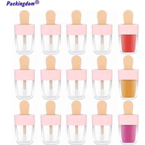 20pcs Empty Lipgloss Tube Ice Cream Shaped Clear Lip Balm Container Pink Head Refill DIY Cosmetic Containers with Rubber Insert
