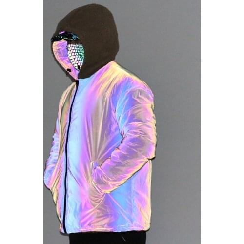 2021 Mens Imitation Lamb Wool Jacket Winter New Reversible Colorful Reflective Jacket