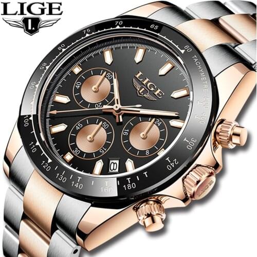 2021 Sport Wristwatch For Man LIGE Top Brand Stainless Steel Waterproof Clocks Men Watch Military Quartz WristWatch Montre Homme