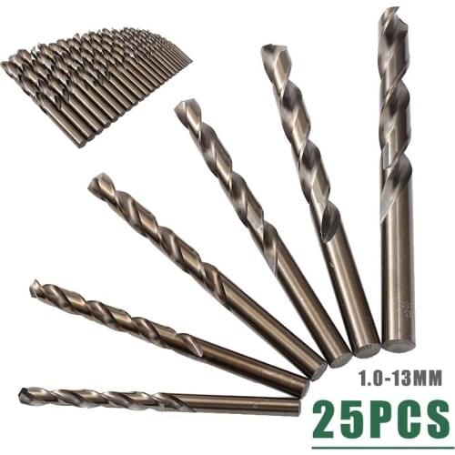 25Pcs/Set Cobalt M35 Drill Bits HSS Twist Drill Bit Power Tools 1.0-13MM Round Shank Set For Metal Stainless Steel Drilling
