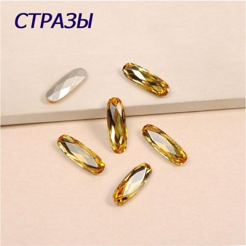 4161 Elongated Baguette Light Topaz Shape K9 Glass Crystal Sew On Claw Rhinestone With Holes DIY Clothing Accessories