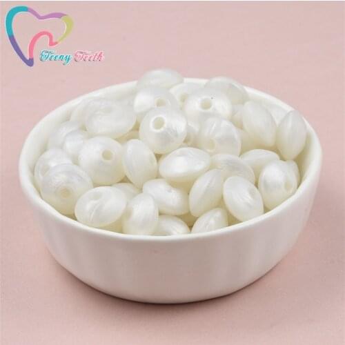 Teeny Teeth 50 PCS Pearl White Lentils Silicone Beads For Teething Necklace Baby Teether Toy Accessories Silicon Pacifier Beads