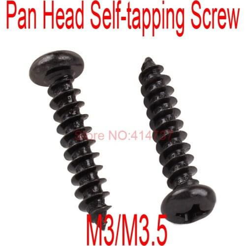 500-1000PCS/lot M3/M3.5 Pan Head Steel with black micro electronic cross phillips self tapping screws Length 6mm--25mm