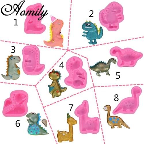 Aomily Dinosaur Fondant Cake Silicone Molds Jelly Sugar Craft Chocolate Moulds Ice Cube Molds Cake Decorating Tools Baking Tools