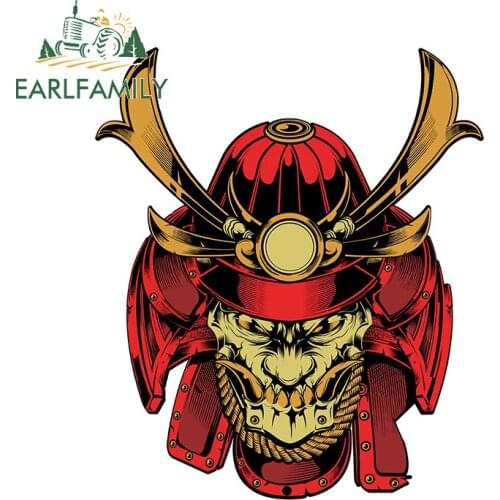 EARLFAMILY 13cm x 11cm Oni Masked Samurai Skull Mask Red Hannya Sticker Car Window Bumper Trunk Decal JDM Car Styling