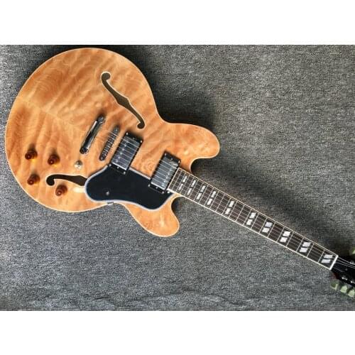 Hollow Body Electric Guitar,Natural Wood Color Guitar fret binding High Quality Pickups Costom Jazz Guitar