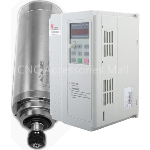 Water cooled spindle motor for cnc router with 3kw power,220V/380V,D100mm with 4 bearings & 3.7kw VFD Inverter