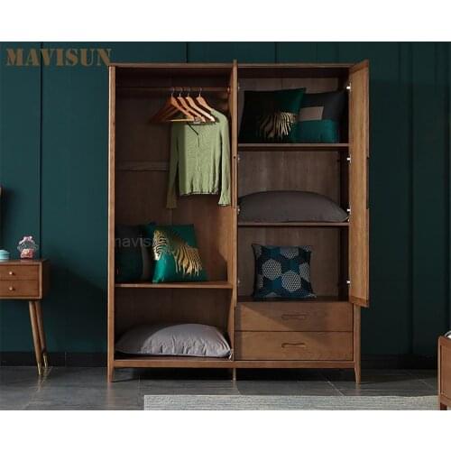 European Wardrobe Sliding Door Combination Solid Wood Overall Wardrobe Household Modern Minimalist Bedroom Storage Cabinet