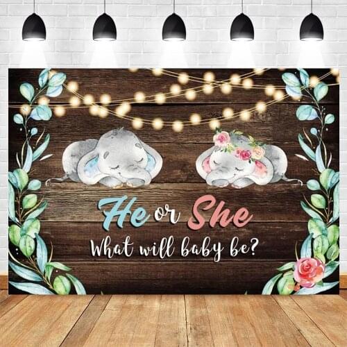Wood Board Cute Elephant Newborn Baby Shower Boy Or Girl Gender Reveal Backdrop Photography Background Vinyl Custom Photocall