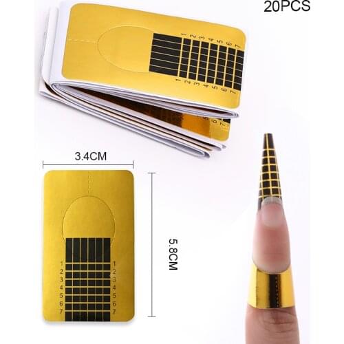 100/20 Pcs Nail Form For Acrylic UV Gel Tips Extension Gold Professional Nail Art Design Tools