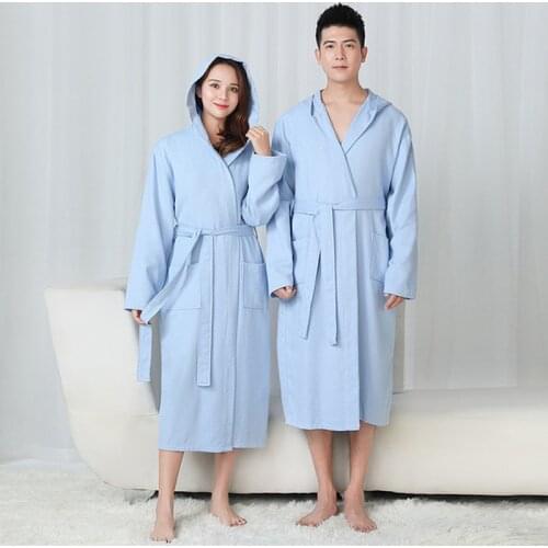 Autumn New Lovers Hooded Robe 100% Cotton Waffle Robe For Men And Women Robe Winter Warm Bathrobe Sleeprobe Oversized Homewear