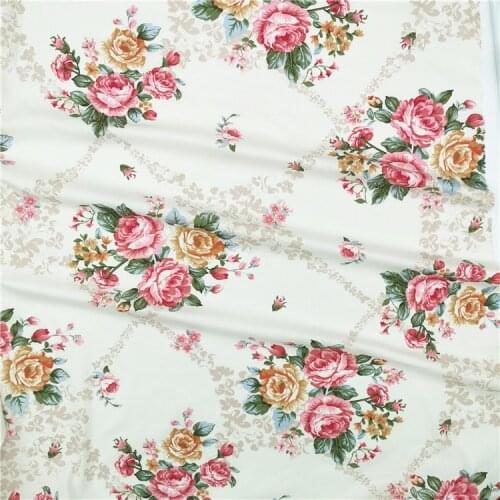 Peony Rose Cotton Twill Printed Fabric Cotton Bedding Dress Quilt Home Fabric Lining Cloth Width 160cm 1Yard