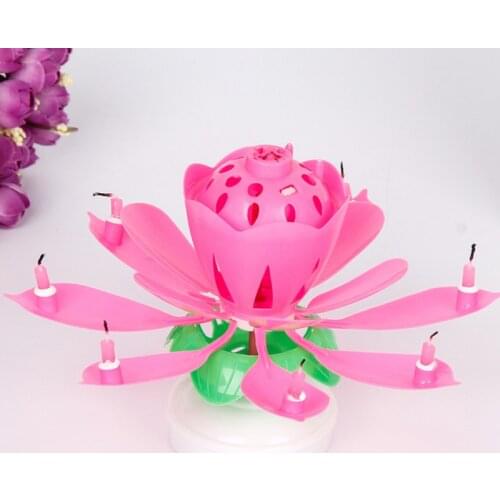 Art Musical Candle Lotus Flower Happy Birthday Party Rotating Lights 8/14 Candles Lamp Decor Supplies