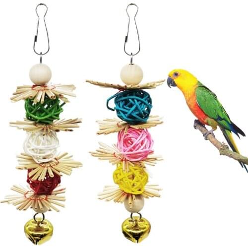 Bird Toys, Parrot Toys with Bells, Parrots Cage Chewing Toy with Colorful Wood T3LE