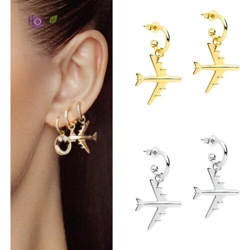 Exquisite Airplane/Lightning Pendant 925 Sterling Silver Ear Needle Fashion Stud Earring Elegant Jewelry For Women Birthday Gift