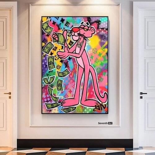Graffiti Art Pink Panther Canvas Painting Colourful Posters Prints Cuadros Street Animal Wall Art Pictures for Living Room Decor