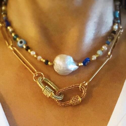 Chunky big freshwater pearl necklace choker women necklace fashion jewelry gothic collares largos mujer gold plated necklace