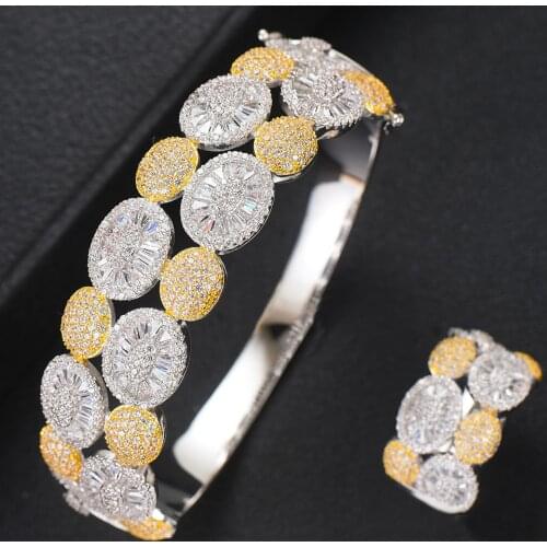 LARRAURI Exquisite ladies Mix Match stackable Bangle Ring Set 2PCS For Women Bridal Wedding Full Micro Cubic Zirconia Jewelry