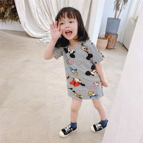 Summer Print Mickey Girls Dress Cute Girl Skirt Baby Girl Short Sleeve Dress Cotton Girl Dress Kids T-shirt Skirt