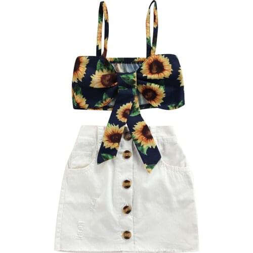 Ma&Baby 1-6Y Summer Toddler Kid Girl Clothes Set Sunflower Bow Crop Tops Shorts Beach Holiday Costumes DD15