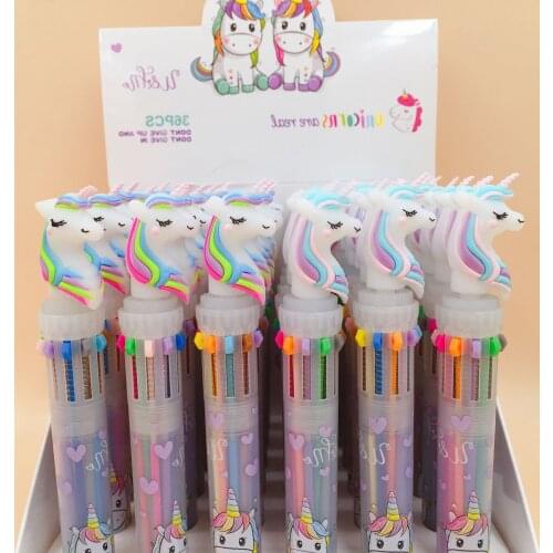 Cute Unicorn Power 10 Colors Chunky Ballpoint Pen Kawaii Rollerball Pen School Office Supply Gift Stationery Papelaria Escolar