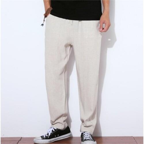 2020 Summer and Autumn New Mens Cotton and Linen Casual Pants Loose and Comfortable Men Lace-up Trousers Size S M L XL XXXL 5XL
