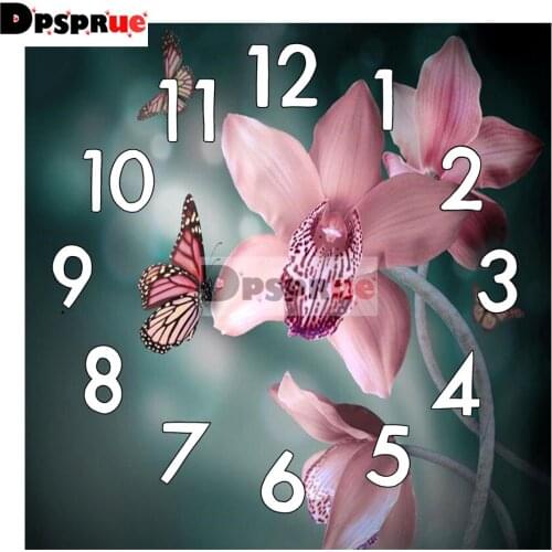 Dpsprue Full Square/Round 5D Diamond Painting Kit With Clock Cross stitch Diamond Embroidery Mosaic Flower Gift DC018