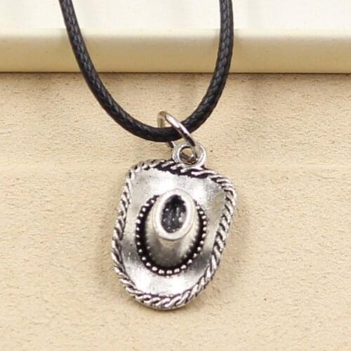 New Durable Black Faux Leather Cowboy Hat Cord Choker Charm DIY Necklace Pendant Retro Boho Tibetan Silver Color