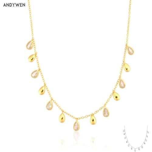 ANDYWEN 925 Sterling Silver Gold Ovals Charm Zircon CZ Choker Chain Necklace 35 Plus 5cm Extend 2021 Party Luxury Jewelry