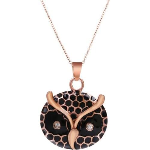 RIR Fashion Owl Head Pendant Necklace Rose Gold Stainless Steel With Two Crystal Owl Necklaces Animal Jewelry For Women
