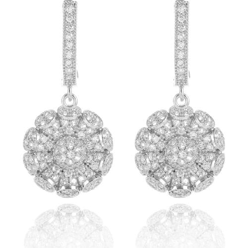 Fine Pave Zircon Drop Earrings for Women Mom Birthday Gift Vintage Hanging Earrings Girlfriend Wedding Jewelry