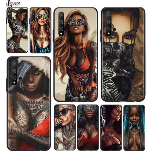 Sexy Glaze Black Girl for Huawei Honor 30 20 10 9S 9A 9C 9X 8X MAX 10 9 Lite 8A 7C 7A Pro Silicone Black Silicone Phone Case