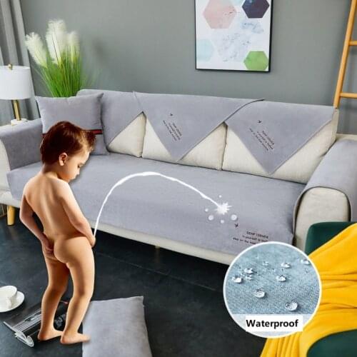 Blue Gray Solid Color Dog Pets Super Waterproof Sofa Cover Embroidery Sofa Towel Anti-slip Couch Covers for Living Room