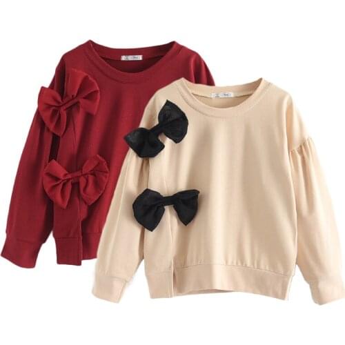 2021 New Spring Bow Girls Sweatshirts 2-6T Long Sleeve Toddler Kids Baby Girls Sweatshirt Childrens Clothes for Girl Sweater