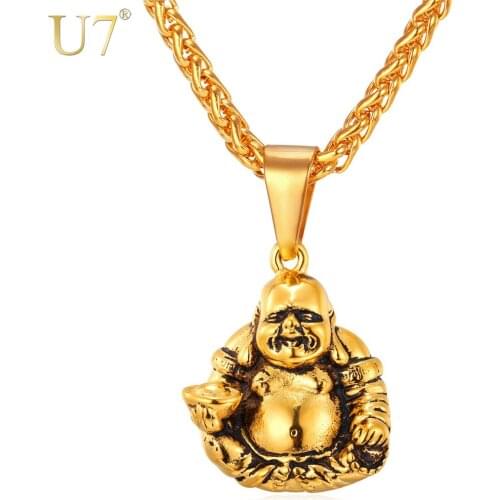 U7 Men Women Buddha Necklace Buddhism Pilgrimage Gift Stainless Steel Maitreya Religious Jewelry Head Pendant Necklace P756