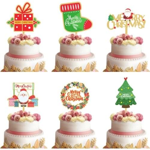 Cake Topper Christmas Cartoon Acrylic Cake Insert Card Santa Claus Tree Christmas Party Cake Decoration Insert Flag Supplier